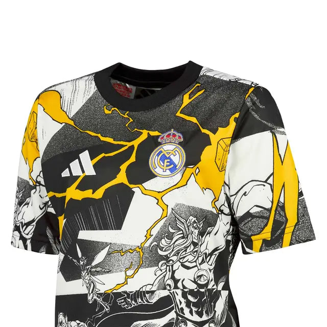 Real Madrid Kids Adidas x Marvel Warm Up Shirt 25/26 White/Black